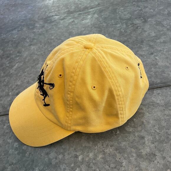 Vintage Polo Ralph Lauren Big Logo Pony Hat Yellow Black Leather Strap 90s Y2K - Picture 4 of 10